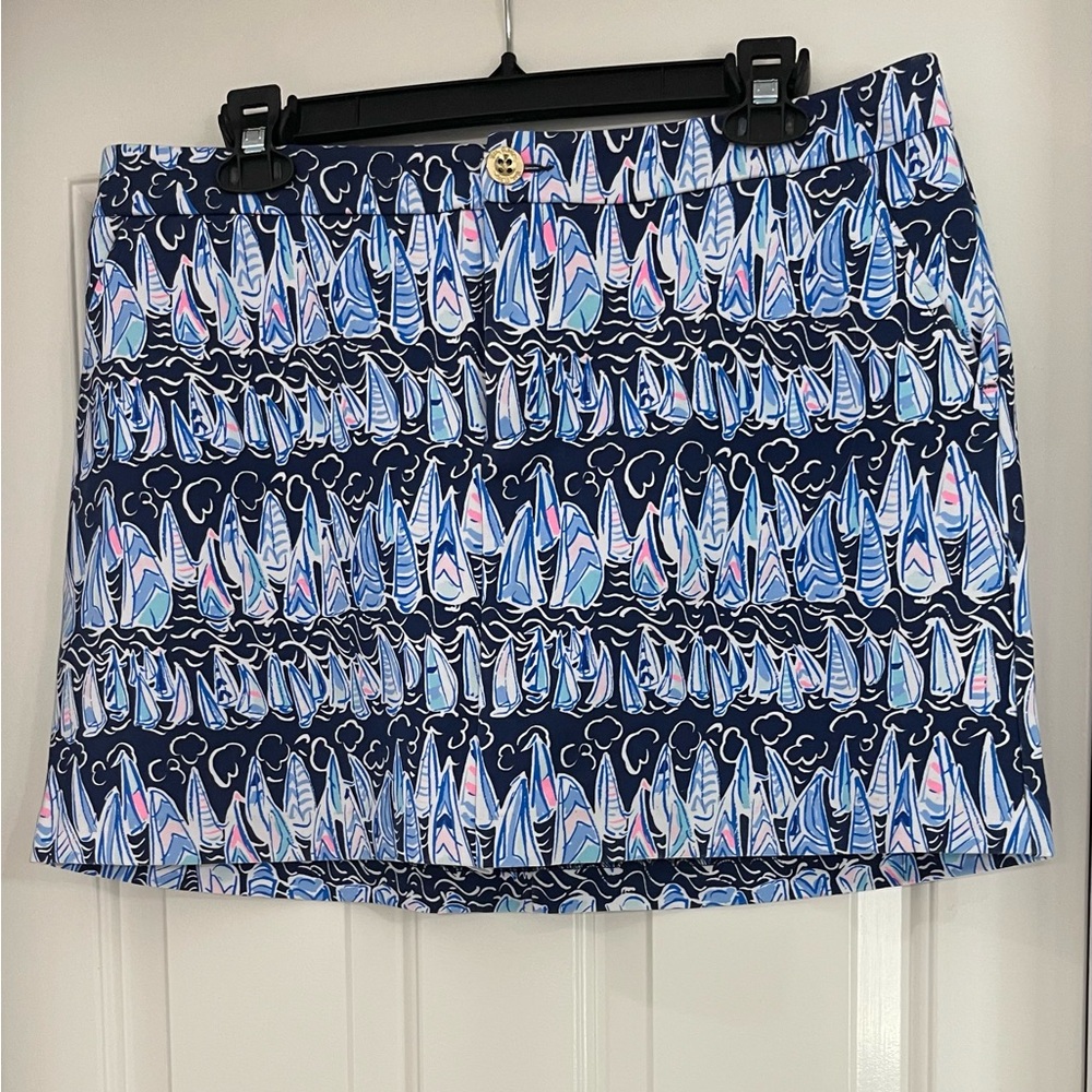 Lilly Pulitzer Blue Sailboat Mini Skirt with pockets